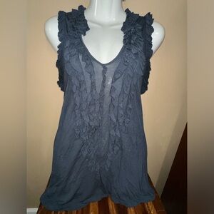 Willi Smith Charcoal Ruffled Sleeveless Blouse